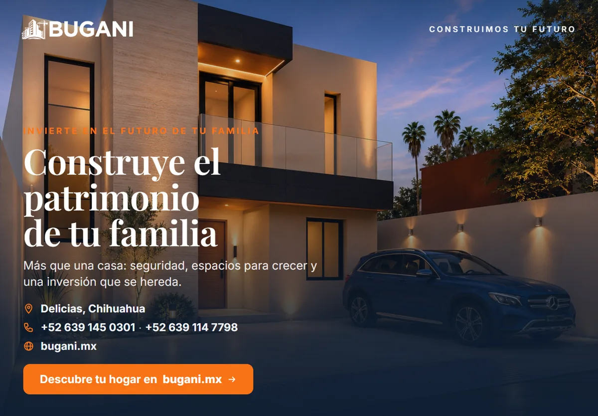 Flyer de la campaña de casa modelo de Bugani