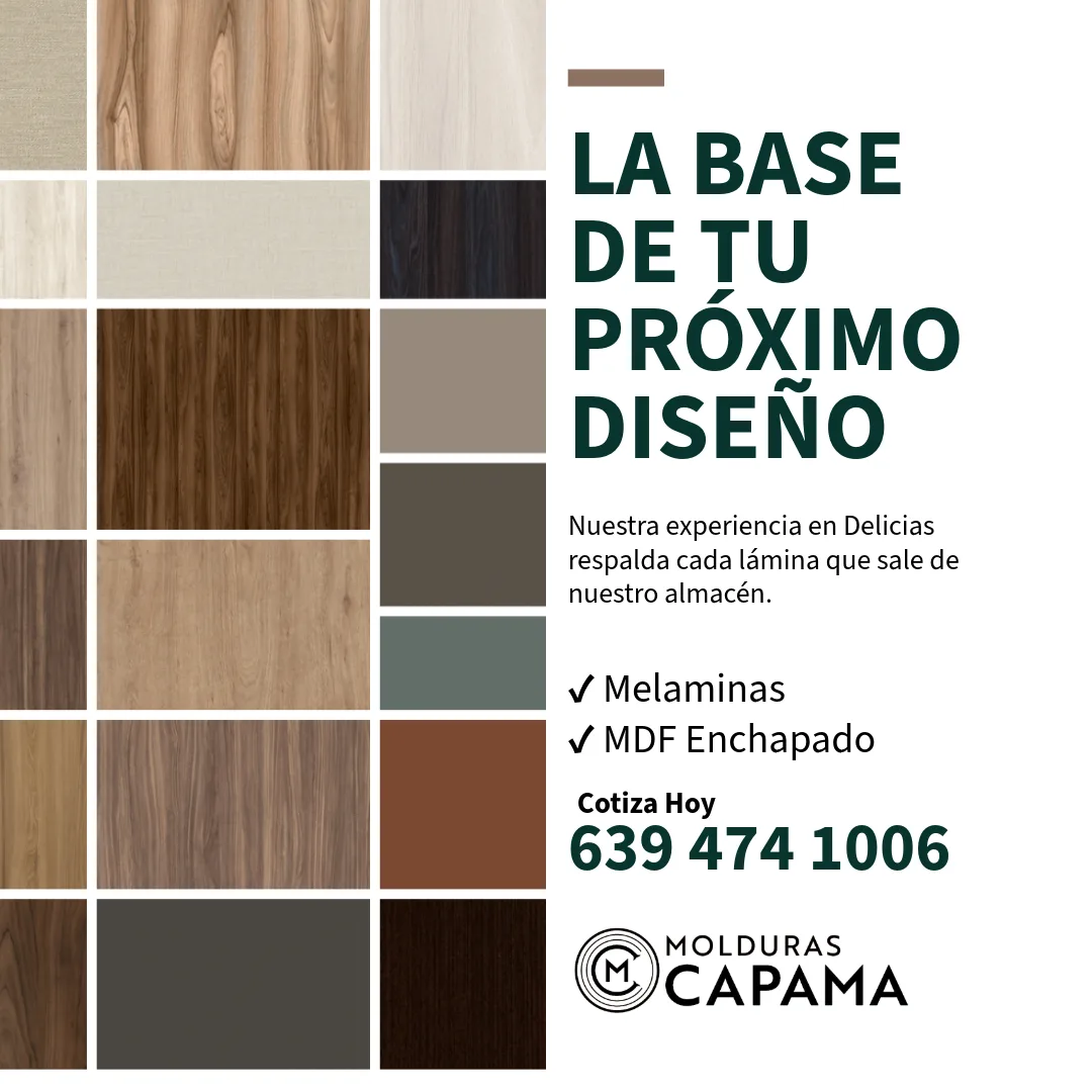 Flyer de melaminas y MDF enchapado de Molduras Capama