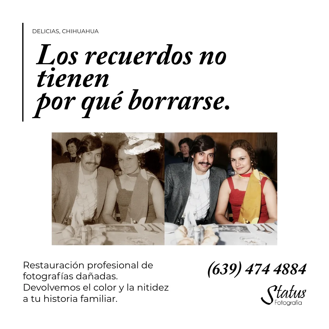 Flyer de la campaña de restauración de fotografías dañadas de Status